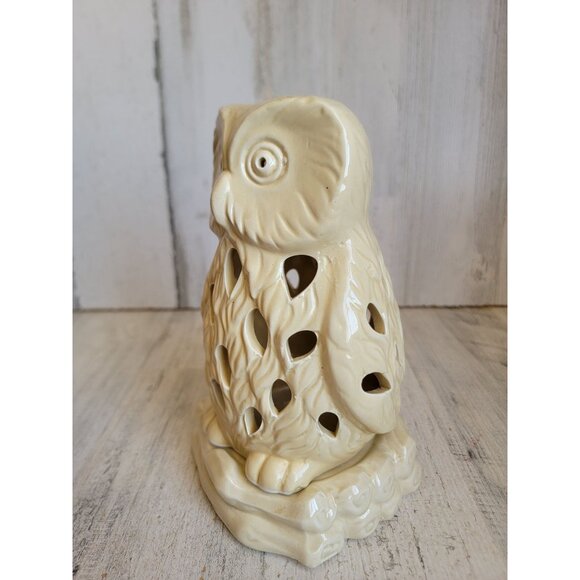 Neutral colored owl ceramic tea light candle holder Unique home decor figure - Picture 2 of 9